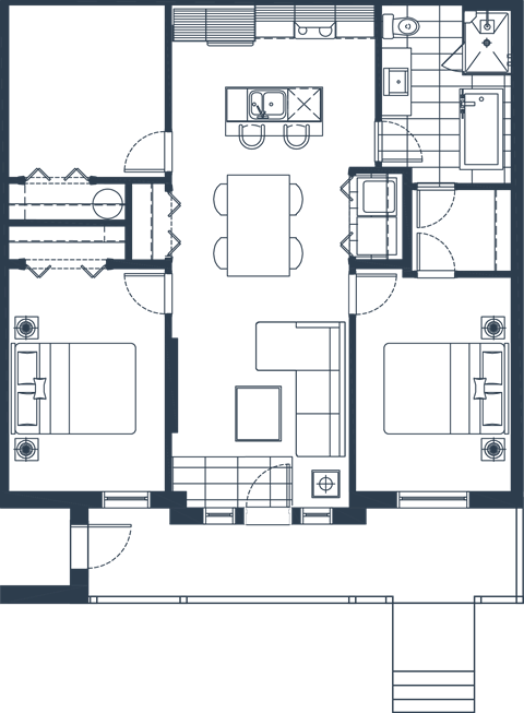 Floor plan for 3 beds, 1 bath, 1029 sqft